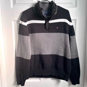 Tommy Hilfiger sweater quarter zip Men Medium pull striped turtleneck classic
